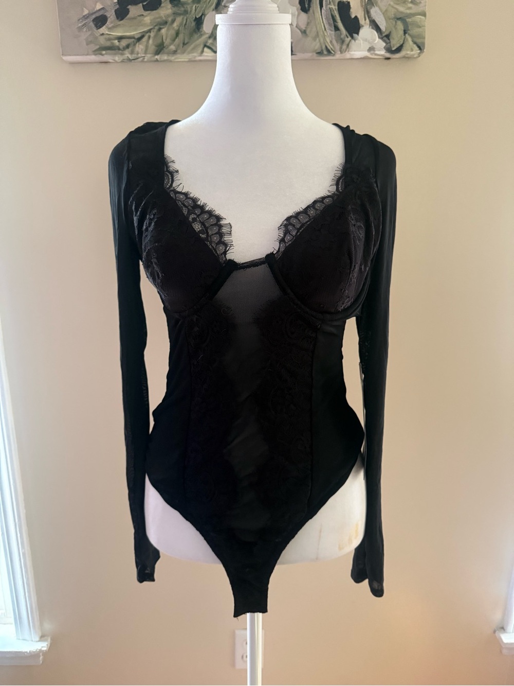 Lulu's Black Long-Sleeve Lace Underwire Bodysuit